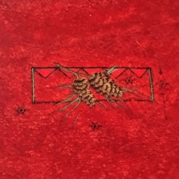 Vintage Artisans Women's Red Holiday Pinecone Sweater Jacket with Black Trim - Picture 10 of 13